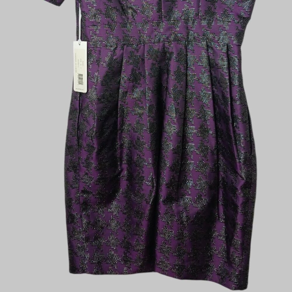2B Rych One-Shoulder Plum Metallic Jacquard Mini Dress Polyester Blend Sz 0 - Picture 15 of 16